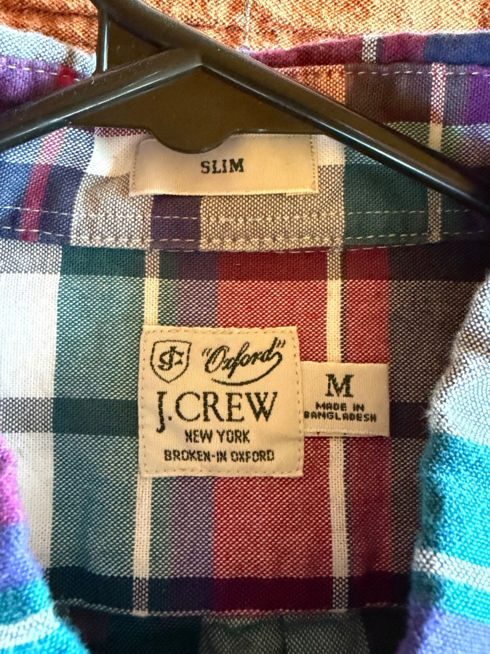 JCrew Oxford button down, multi-color plaid, size Medium, slim fit